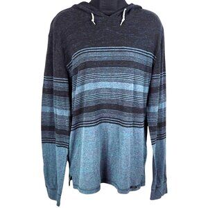 Ocean Current Mens L Hooded Long Sleeve Pullover Shirt Black & Teal Striped